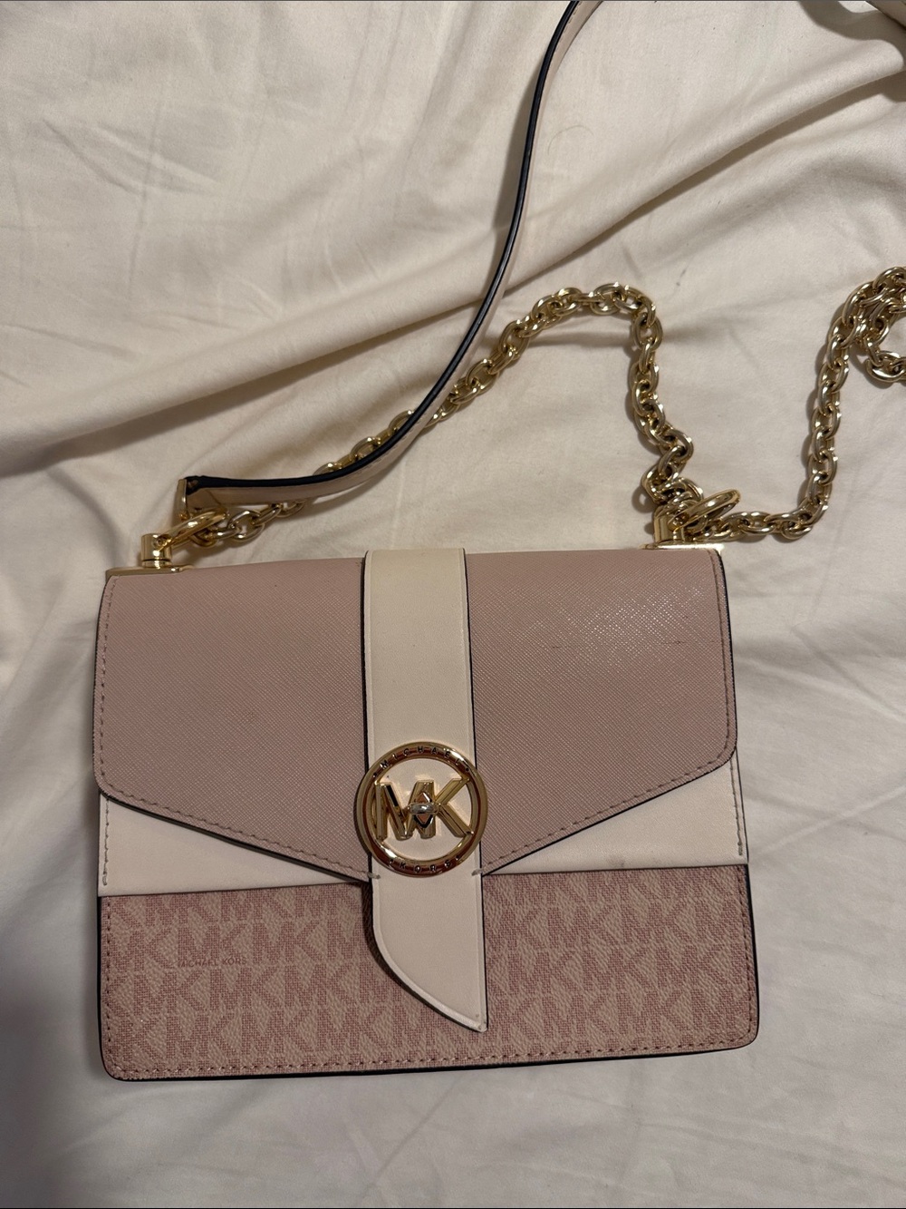 Michael Kors Blush Pink and Cream Logo-Accent Crossbody Bag